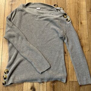 Off-shoulder grey button detail sweater